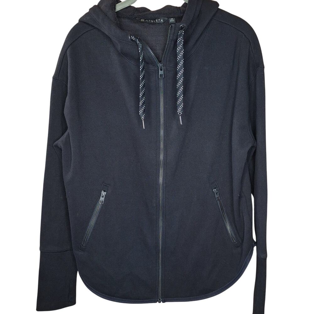 Athleta Cozy Karma oversized fullzip hoodie XS black super soft w thumb holes
